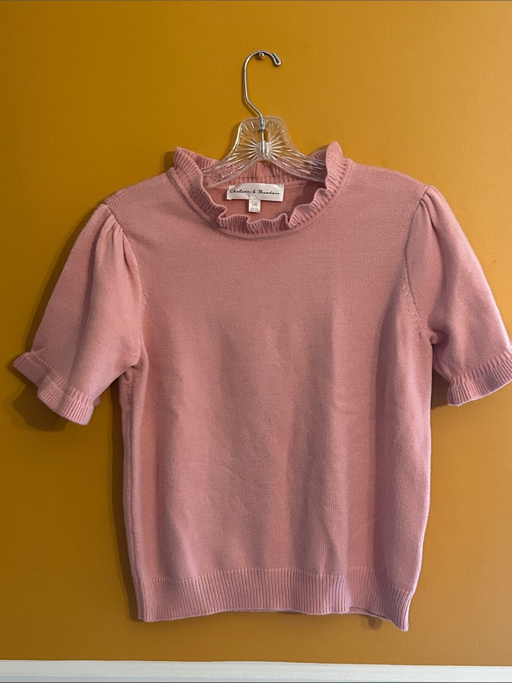 Pink Ruffle Neck Short Sleeve Sweater